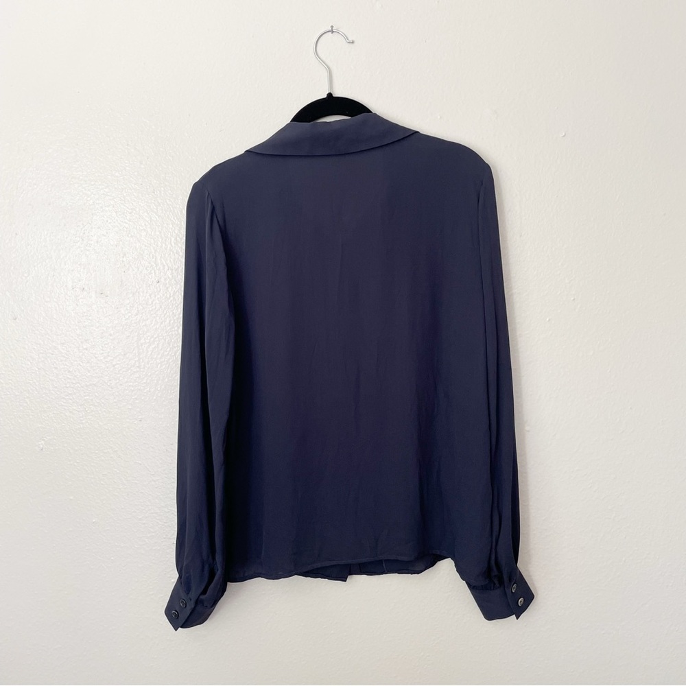 Brooks Brothers Silk Navy Blue Front Pleated Long Sleeve Button Down Blouse - Picture 2 of 6